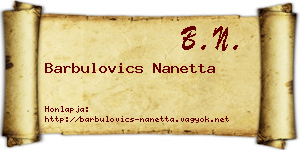 Barbulovics Nanetta névjegykártya